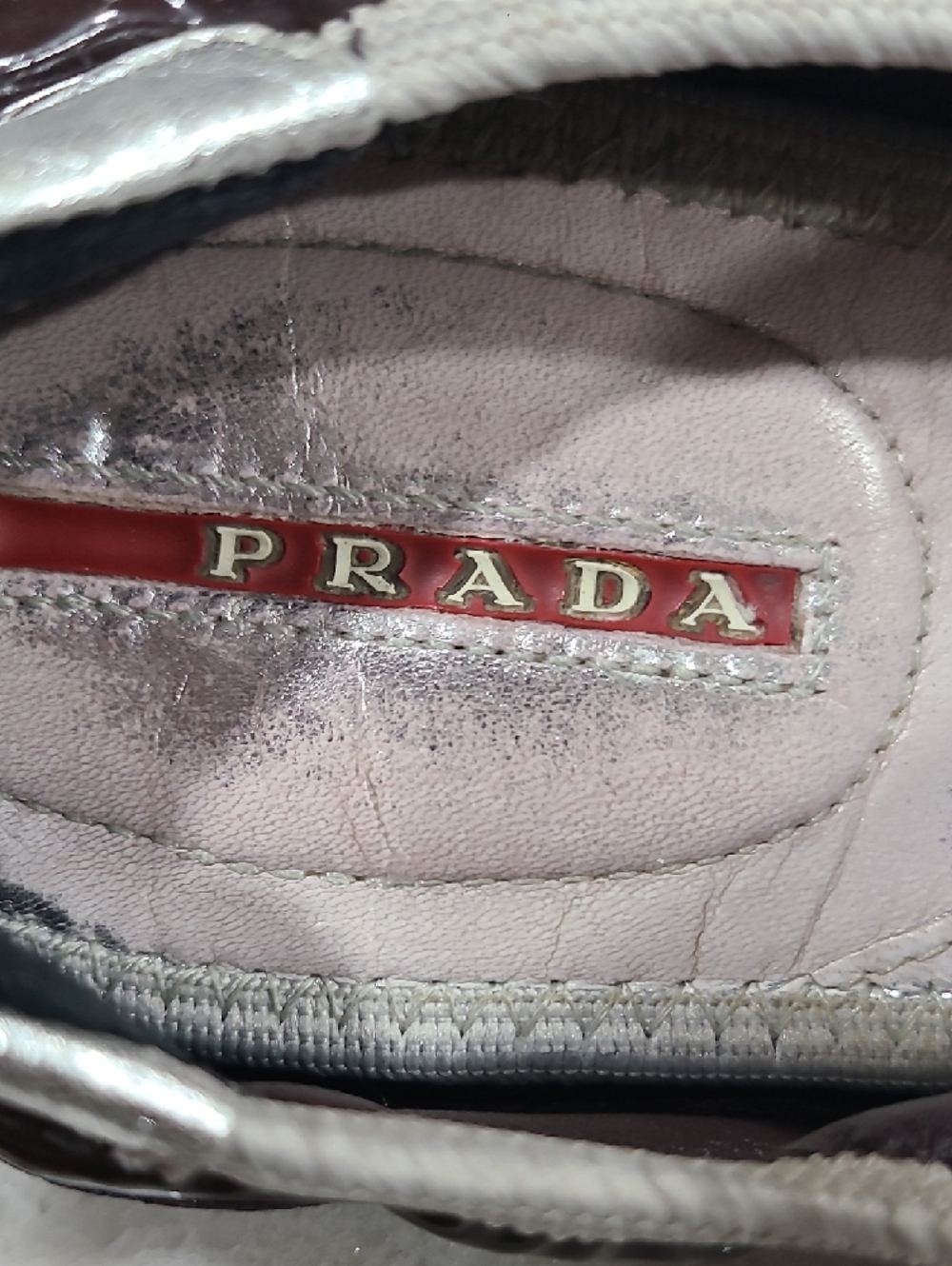 Prada Plum Patent Leather Ballet Flats with Silver Accents - Picture 5 of 9